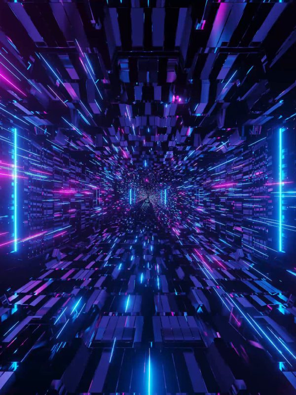 A 3D illustration of blue and purple futuristic sci-fi techno lights-cool background